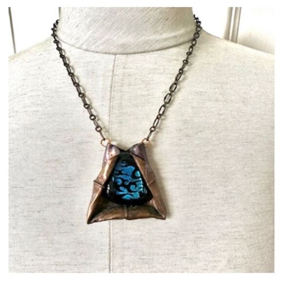 Copper tone blue glass pendant necklace Jewelry - Copper tone blue glass pendant necklace